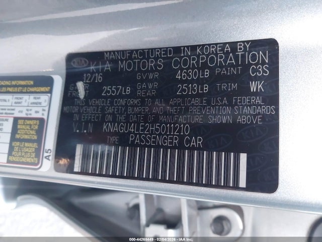 KNAGU4LE2H5011210 KIA Optima Hybrid Ex