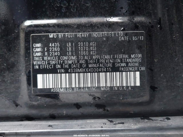 Продаж на аукціоні авто 2013 Subaru Legacy 2.5i Limited, vin: 4S3BMBK6XD3049415, номер лоту: 44268479