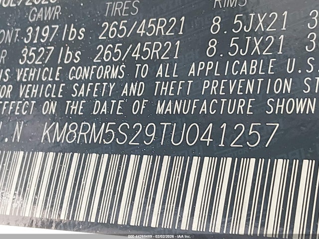 KM8RM5S29TU041257 Hyundai Palisade Calligraphy