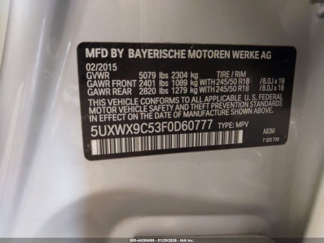 5UXWX9C53F0D60777 BMW X3 Xdrive28i
