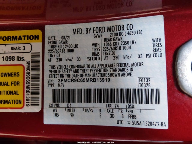 3FMCR9C65MRB13919 Ford Bronco Sport Outer Banks