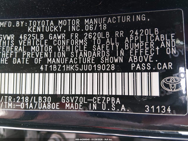 4T1BZ1HK5JU019028 Toyota Camry Xse V6