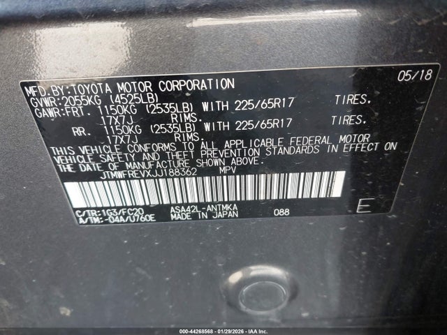 JTMWFREVXJJ188362 Toyota Rav4 Xle