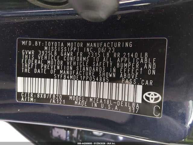 Aukcja sprzedaży 2023 Toyota Corolla Le, vin: 5YFB4MDE1PP054885, numer aukcji: 44268600