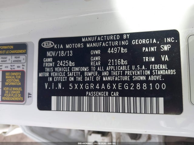 Aukcja sprzedaży 2014 Kia Optima Sx Turbo, vin: 5XXGR4A6XEG288100, numer aukcji: 44268607