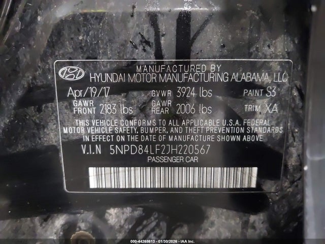 5NPD84LF2JH220567 Hyundai ELANTRA SEL