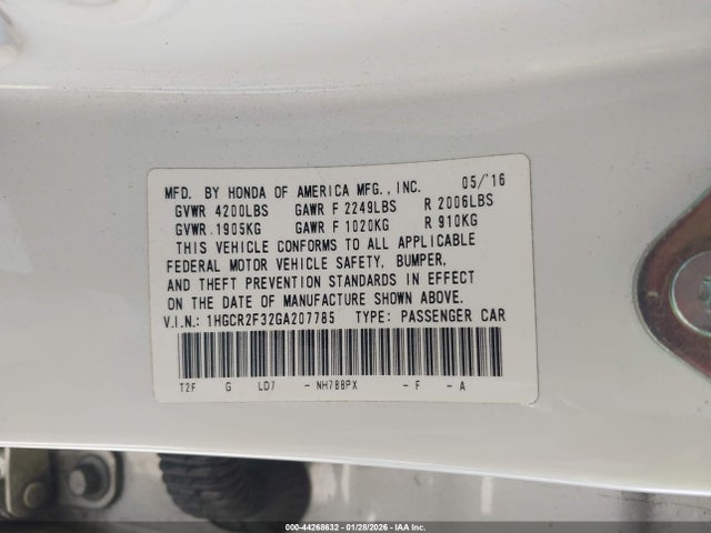 1HGCR2F32GA207785 Honda ACCORD LX