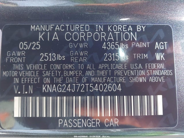 KNAG24J72T5402604 KIA K5 Lxs Fwd
