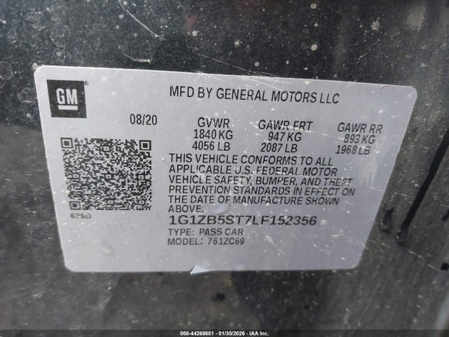 2020 Chevrolet Malibu Fwd Ls მანქანა იყიდება აუქციონზე, vin: 1G1ZB5ST7LF152356, აუქციონის ნომერი: 44268651