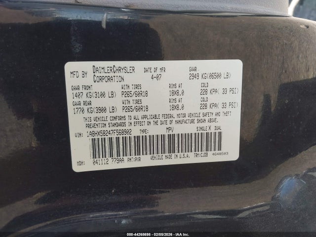 44268698 :رقم المزاد ، 1A8HX58247F568902 vin ، 2007 Chrysler Aspen Limited مزاد بيع