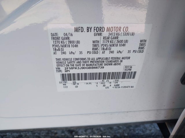 Ford EDGE SEL 2016 2FMPK3J90GBB66739 Image 9