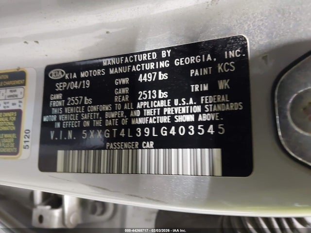5XXGT4L39LG403545 KIA Optima Lx