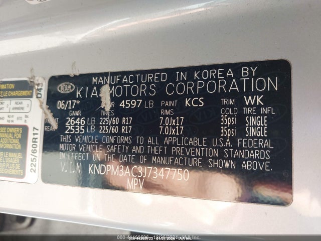 KNDPM3AC3J7347750 KIA Sportage Lx