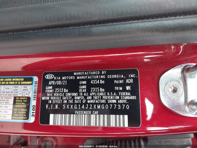 5XXG14J2XMG077370 KIA K5 LXS