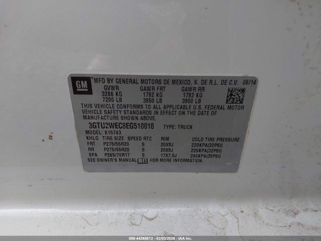Продажа на аукционе авто 2014 Gmc Sierra 1500 Denali, vin: 3GTU2WEC8EG510018, номер лота: 44268812