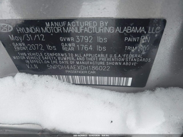 Продаж на аукціоні авто 2013 Hyundai Elantra Limited, vin: 5NPDH4AEXDH186022, номер лоту: 44268823