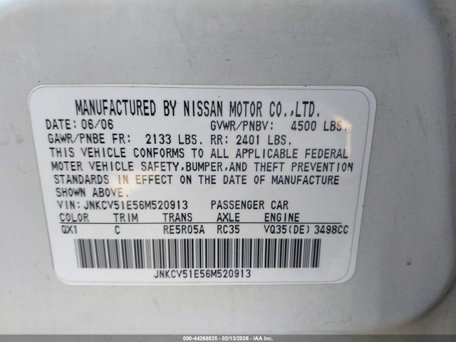 Продажа на аукционе авто 2006 Infiniti G35, vin: JNKCV51E56M520913, номер лота: 44268825