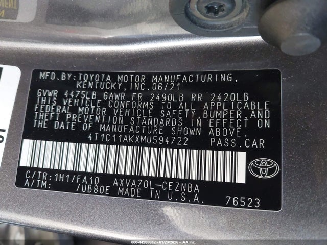 4T1C11AKXMU594722 Toyota CAMRY LE