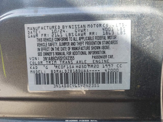 3N1AB8CV6SY242355 Nissan SENTRA SV