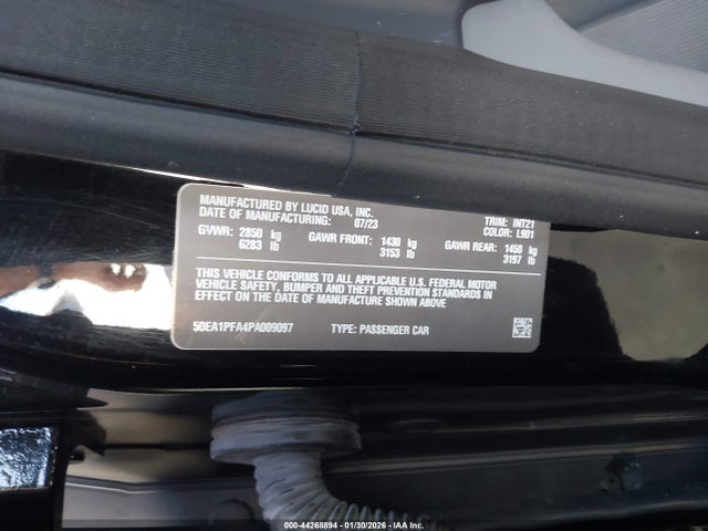 Продаж на аукціоні авто 2023 Lucid Air Pure, vin: 50EA1PFA4PA009097, номер лоту: 44268894