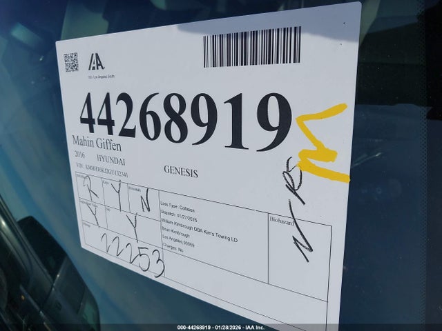KMHHT6KJ2GU132341 Hyundai Genesis 3.8 Base
