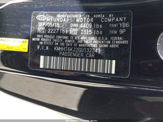 KMHHT6KJ2GU132341 Hyundai Genesis 3.8 Base
