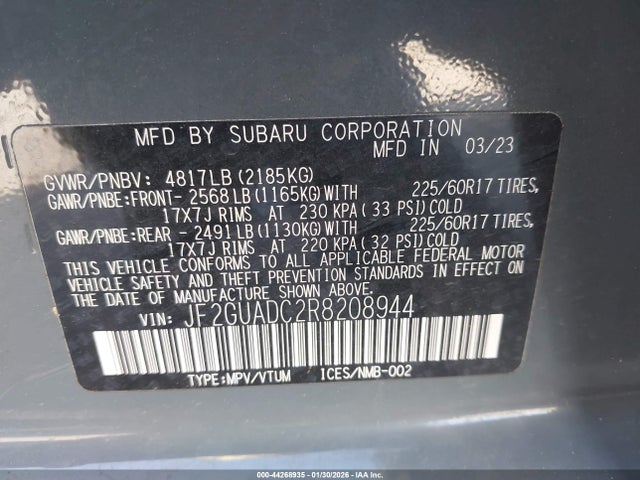 Продажа на аукционе авто 2024 Subaru Crosstrek Premium, vin: JF2GUADC2R8208944, номер лота: 44268935
