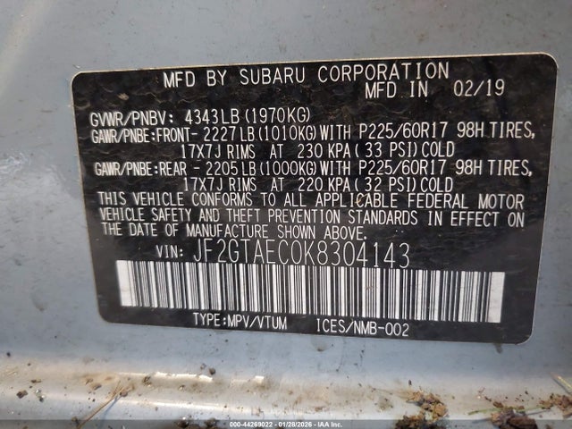 Subaru Crosstrek 2.0i Premium 2019 JF2GTAEC0K8304143 Image 9