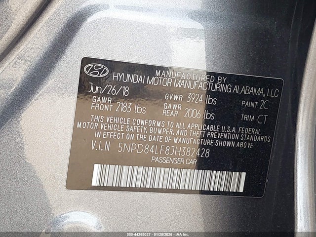 5NPD84LF8JH382428 Hyundai Elantra Value Edition