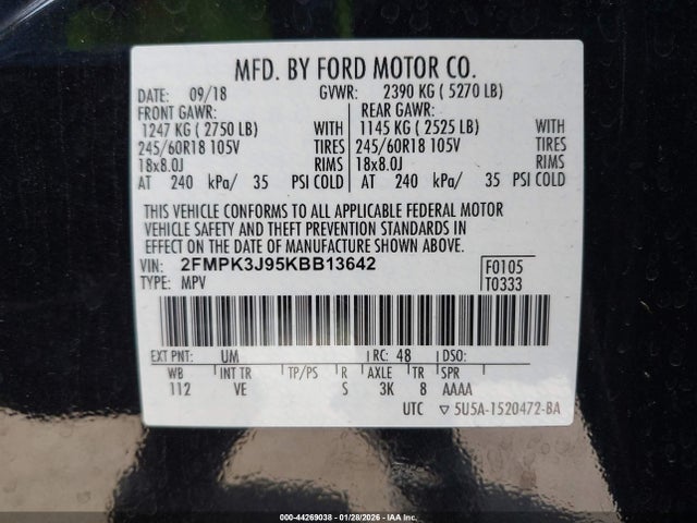 Ford EDGE SEL 2019 2FMPK3J95KBB13642 Image 9