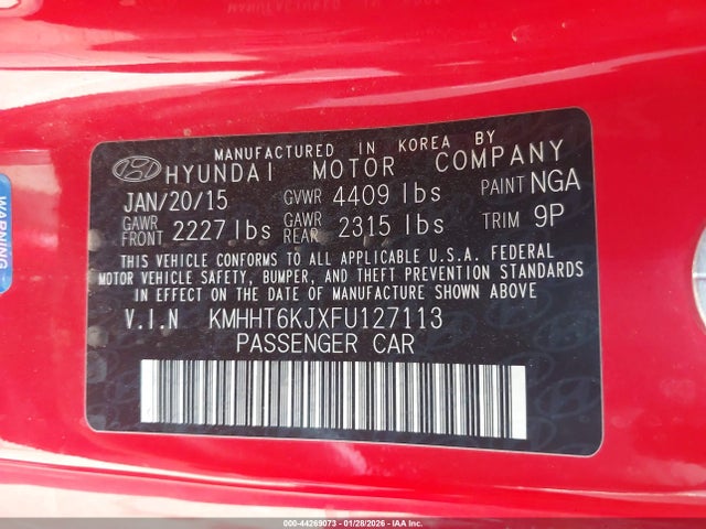 KMHHT6KJXFU127113 Hyundai Genesis 3.8 Base