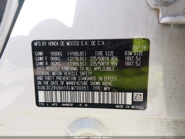 3CZRU6H1XLM700051 Honda Hr-v Awd Sport