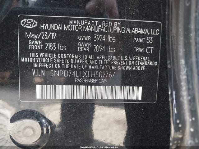 5NPD74LFXLH502767 Hyundai ELANTRA SE