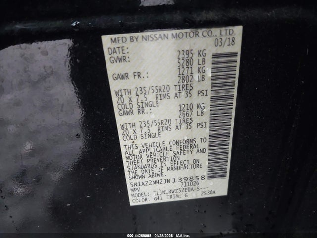 5N1AZ2MH2JN139858 Nissan MURANO SL