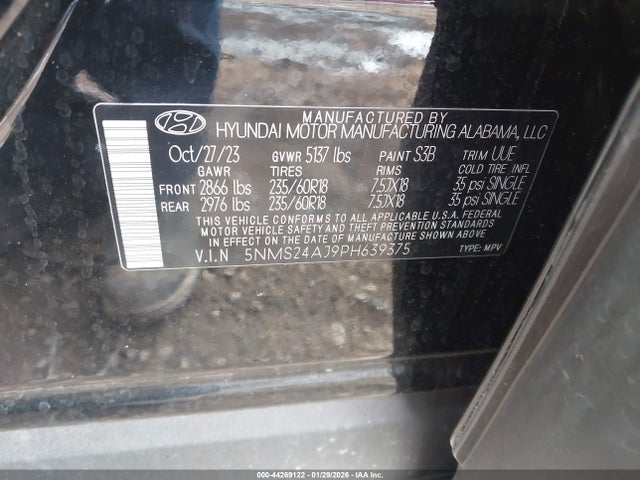 Aukcja sprzedaży 2023 Hyundai Santa Fe Sel, vin: 5NMS24AJ9PH639375, numer aukcji: 44269122