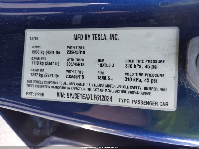 5YJ3E1EAXLF612024 Tesla Model 3 Standard Range Plus Rear-wheel Drive/standard Range Rear-wheel Drive