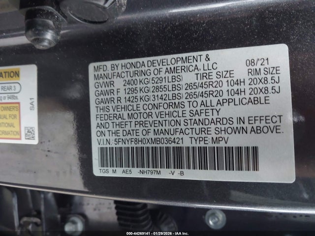 5FNYF8H0XMB036421 Honda Passport Awd Elite