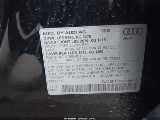 WA1BNAFY4J2189443 Audi Q5 2.0t Premium
