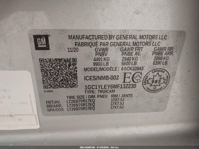 1GC1YLEY6MF132230 Chevrolet Silverado 2500hd Work Truck