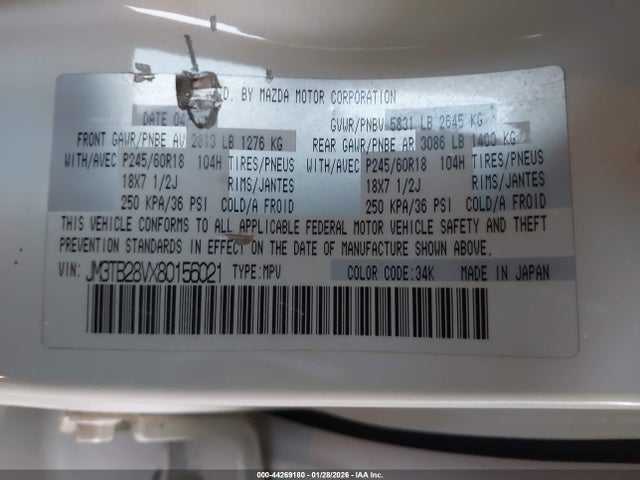 Aukcja sprzedaży 2008 Mazda Cx-9 Sport, vin: JM3TB28VX80156021, numer aukcji: 44269180