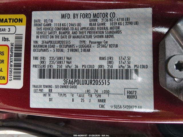 3FA6P0LUXJR205515 Ford Fusion Hybrid Se