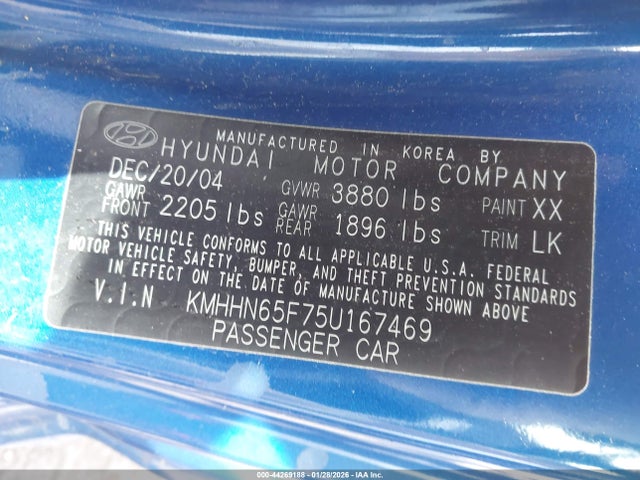 Aukcja sprzedaży 2005 Hyundai Tiburon Gt/se, vin: KMHHN65F75U167469, numer aukcji: 44269188