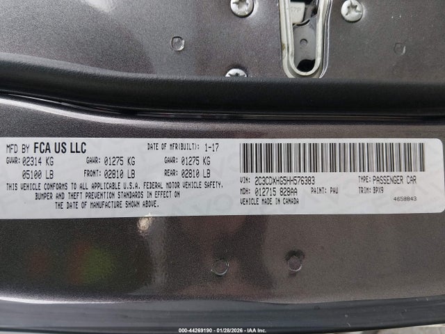 2C3CDXHG5HH576383 Dodge Charger Sxt Rwd
