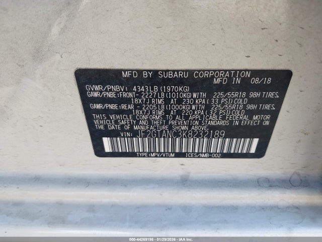 JF2GTANC3K8232189 Subaru Crosstrek 2.0i Limited