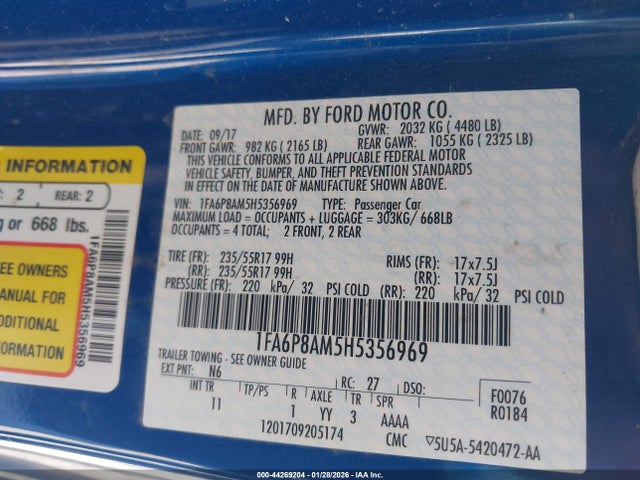 2017 FORD MUSTANG 1FA6P8AM5H5356969 Photo 8