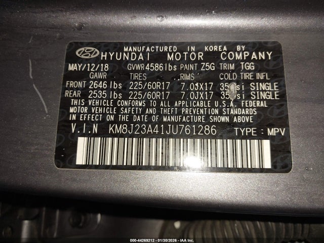 KM8J23A41JU761286 Hyundai TUCSON SE