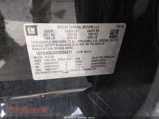 Продаж на аукціоні авто 2016 Cadillac Escalade Platinum, vin: 1GYS4DKJXGR368471, номер лоту: 44269215