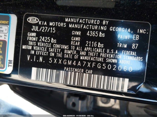 5XXGM4A7XFG502060 KIA Optima Lx