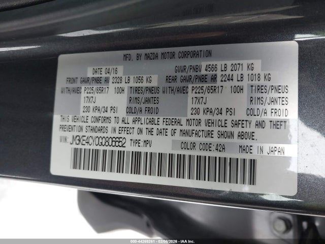 44269261 :رقم المزاد ، JM3KE4CY0G0806652 vin ، 2016 Mazda Cx-5 Touring مزاد بيع