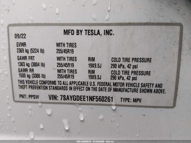2022 TESLA MODEL Y 7SAYGDEE1NF560261 Photo 8